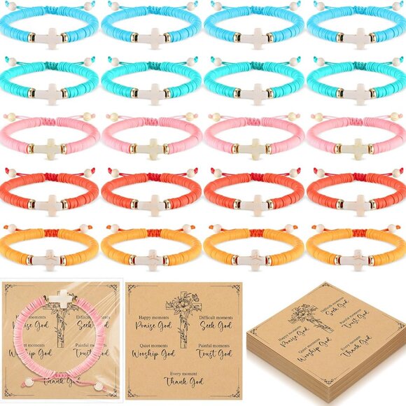 Colorful Beaded Cross Bracelets Bulk 20 Pack Adjustable Gifts for Church Women M - Picture 1 of 7